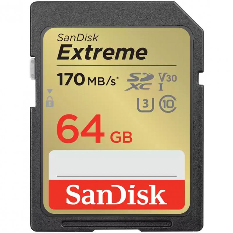    64Gb SDXC Sandisk Extreme Class 10 UHS-I U3 V30 (170/80 Mb/s)