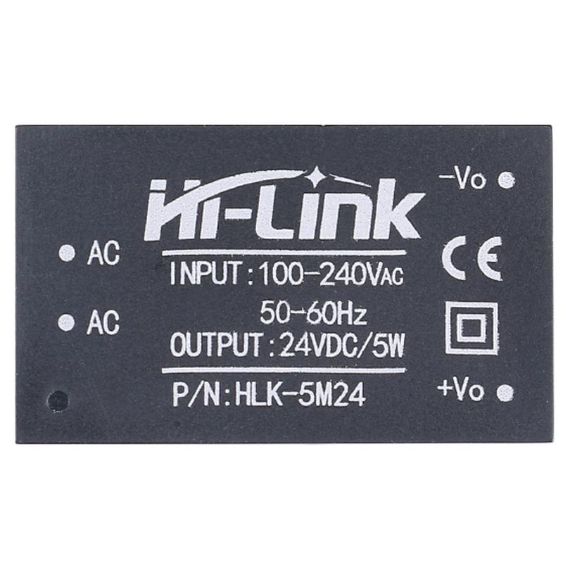  24.0VDC <- 220VAC,  200mA  :  /  AC/DC  HLK-5M24,  
Uin = 100-240VAC
Uout = 24VDC...