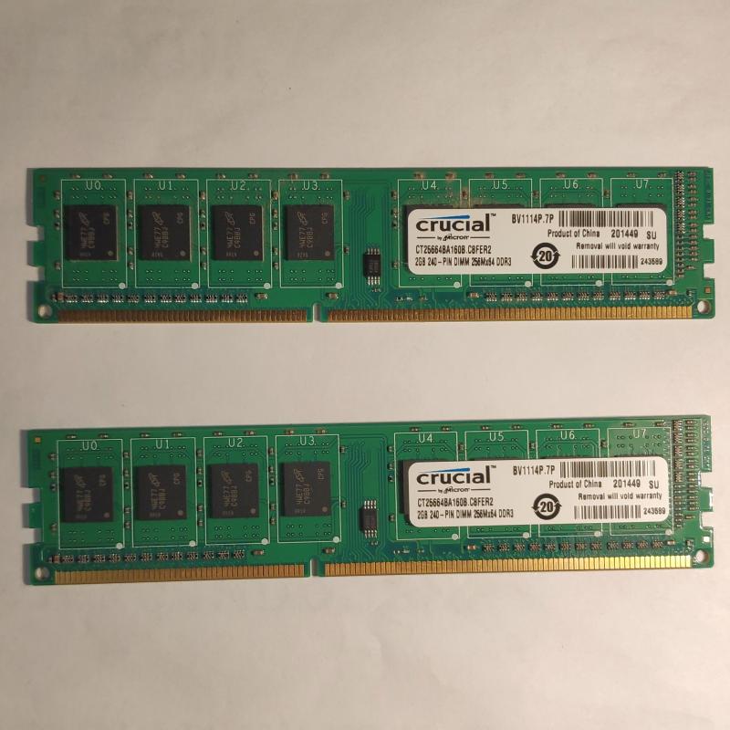 DDR3 DIMM 2GB CT25664BA160B PC3-12800 1600MHz Crucial :   DDR3 DIMM PC3-12800 1600MHz  2GB 240-pin DIMM 256Mx64 Crucial CT25664...