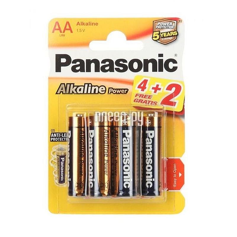 батарейка AA щелочная,  6 штук, Panasonic, блистер